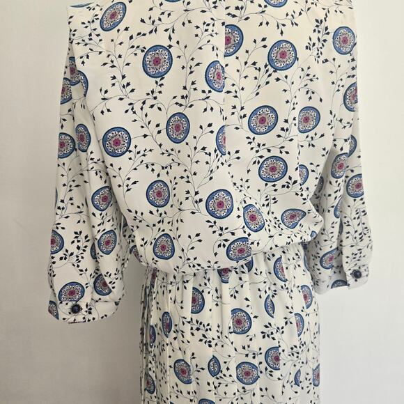Vintage Breli 80s Secretary Shirt Dress Printed Pleated Midi Skirt Women 10 - Picture 7 of 13